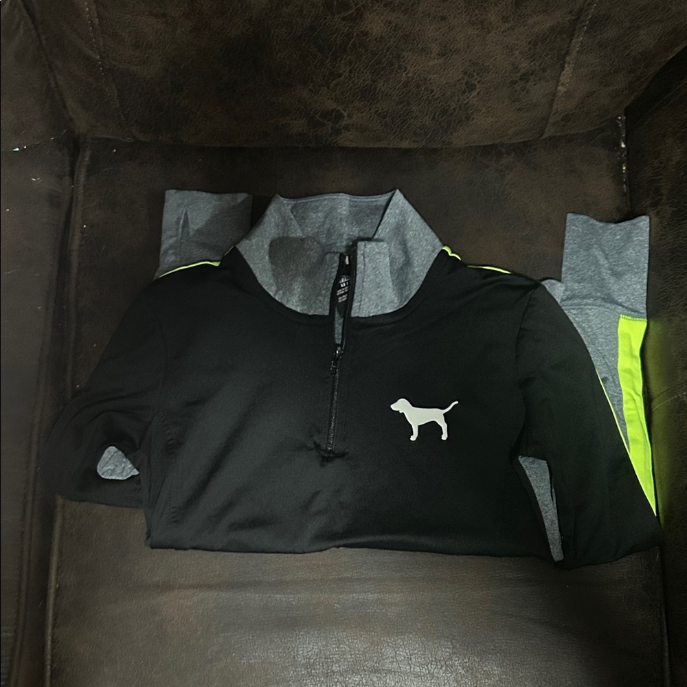 PINK Victoria's Secret Black and Gray Kids Quarter-Zip Hoodie